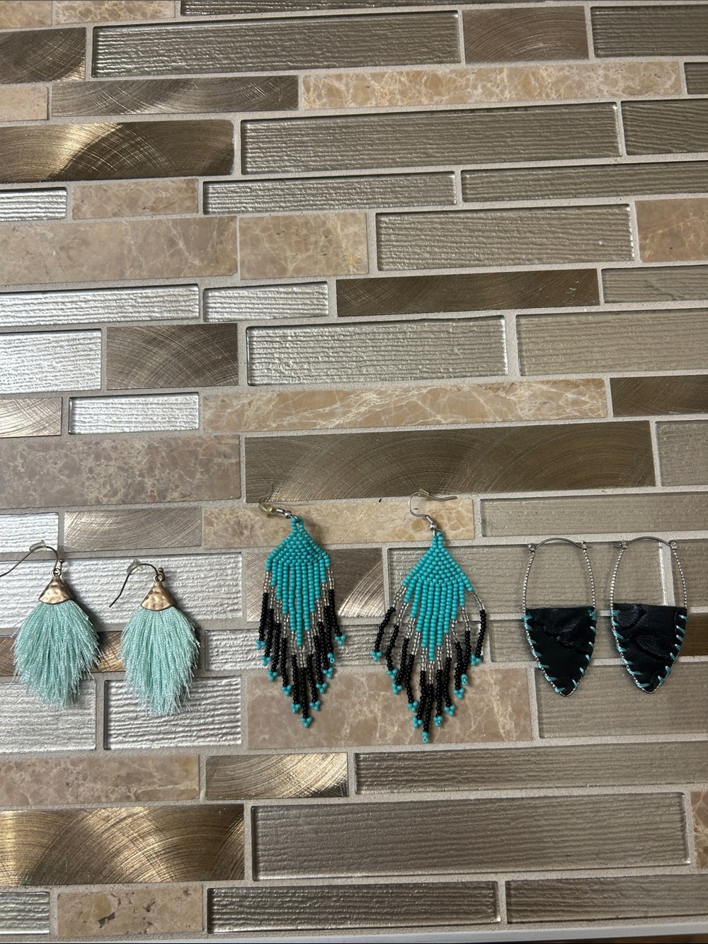 Turquoise and Black Beaded Fringe Earrings - Women Jewelry Earrings